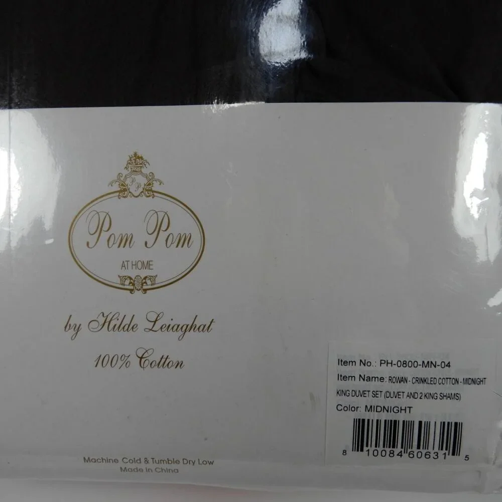 POM POM at HOME Rowan Crinkled Cotton Duvet Cover Set KING Midnight NEW $345